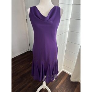 SL Fashions Dress Womens Medium Petite Purple Cowl Beaded Fairy Whimsigoth Y2K